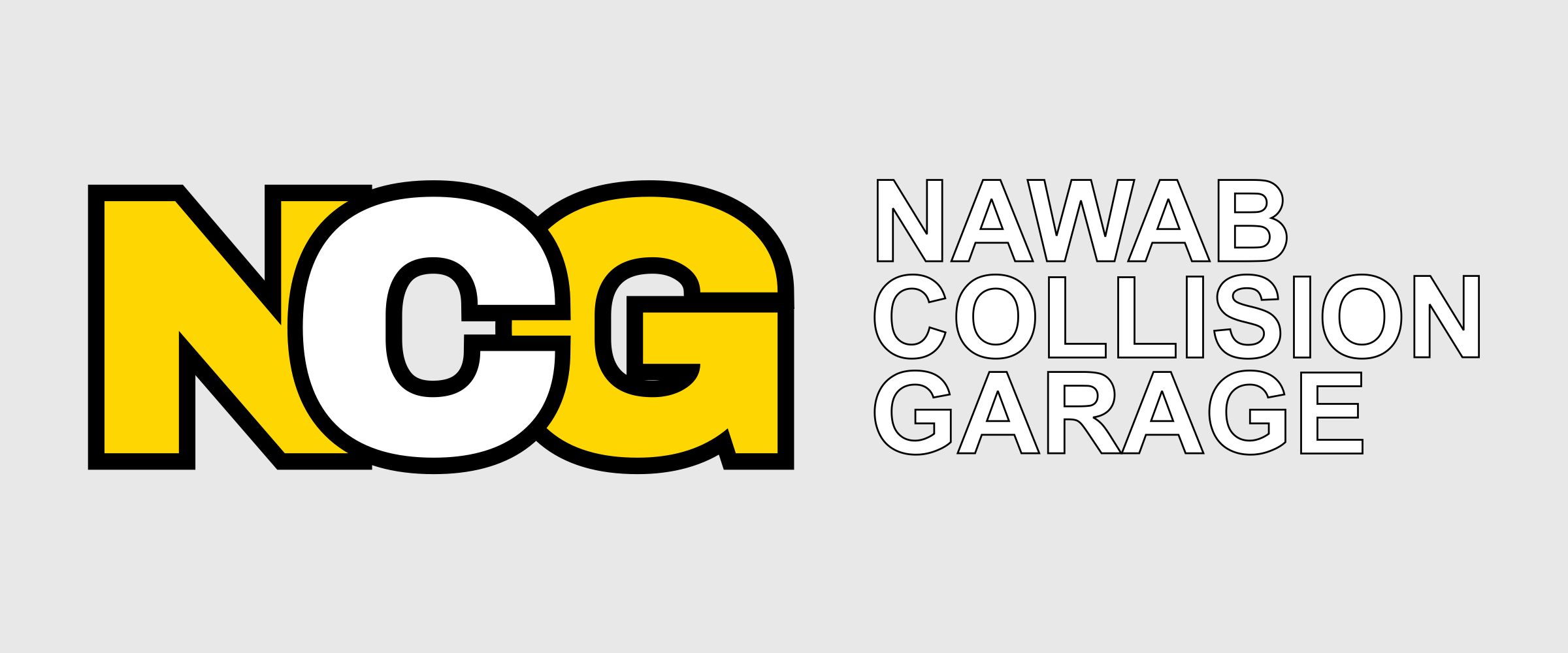 NCG — Nawab Collision Garage logo: yellow N and G, white C