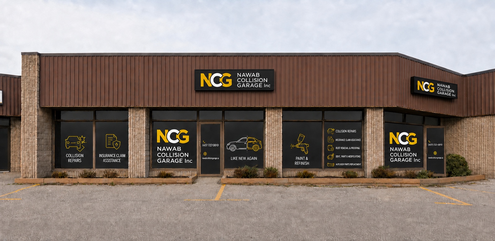 Nawab Collision Garage storefront — NCG shop at 300 Exeter Road, London, ON